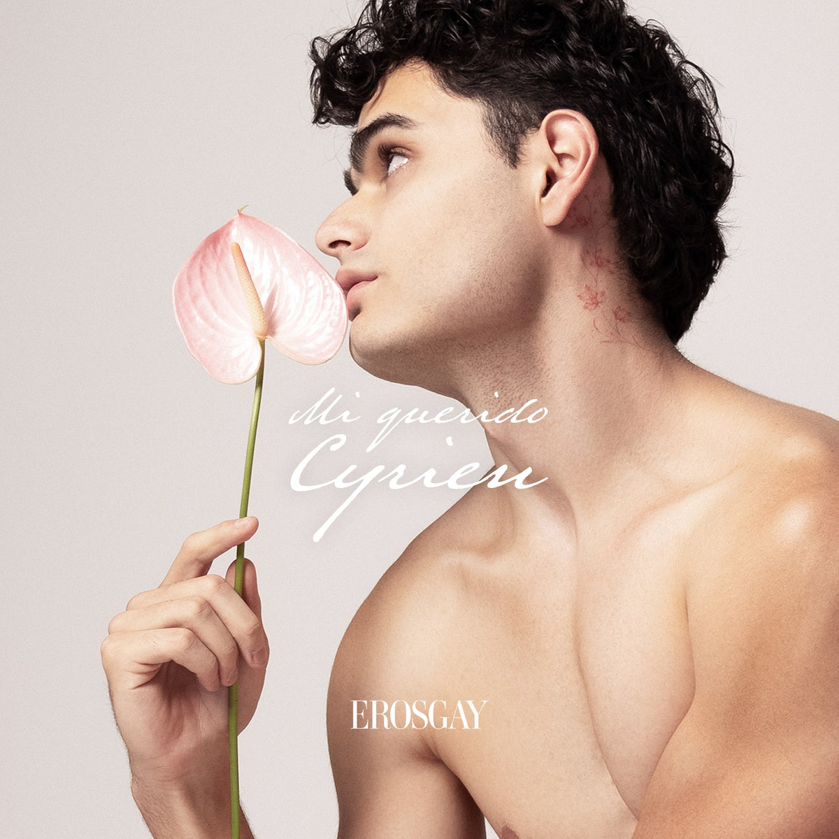 Imagen editorial de portada de Mi querido Cyrien: Patricio de perfil con una flor rosa cerca del rostro.